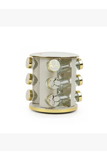 rexa 12-piece glass spice jar set with rotating plastic stand, beige gray
