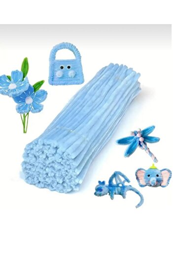 iğne izi 100 buc Chenille, Chenille educațională, Sârmă păroasă, Sârmă de pluș, Chenille de catifea, Material de lucru manual 30 cm albastru bebeluș