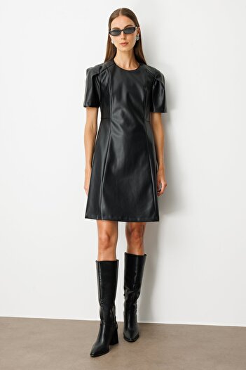 Ekol Short Sleeve Leather Dress