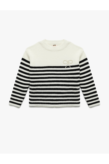 Koton Long Sleeve Crew Neck Bow Detailed Striped Sweater Sweater