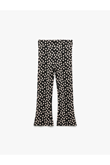 Koton Floral Cotton Black Baby Girl Leggings with Spanish Leg Pocket Detail 6Wmg40001Ak