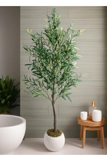 Nettenevime Yapay Zeytin Ağacı 160cm Beyaz Küre Saksıda Salex Doğal Gerçek Görünümlü Yapay Ağaç