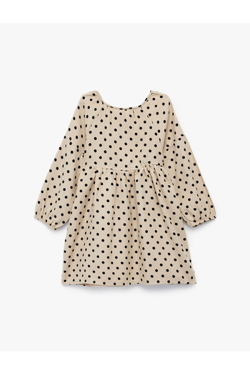 Koton Cotton Long Sleeve Polka Dot Button Flounced Baby Collar Mini Dress