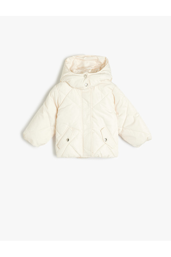 Koton Quilted Hooded Coat with Snap Detail