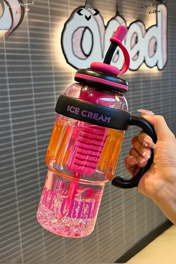 LİGROUND Infuencer's 1400 ml Colorful Handled Tritan Detox Flask Water Bottle with Straw, Sports Daily School Water Bottle