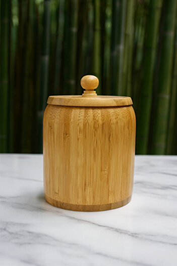 EVİMDM Natural Bamboo Spice Jar with Lid - 450 ml