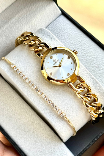 Homies Women's Wristwatch Chain Steel Cord Small Case Gift Box and Bracelet Gift.Hm27128S011