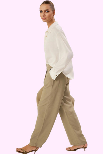 PayBuy Women's Fashion Wide Leg Linen Look Woven Trousers High Waist Daily Use Modern Design