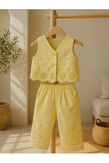 Çikoby KIZ BEBEK 2Lİ YELEK VE PANTOLON TAKIM
