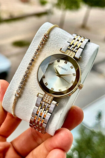 Homies Women's Wristwatch Steel Cord Cut Glass Waterproof Gift Box and Bracelet Gift.Hm22961S01