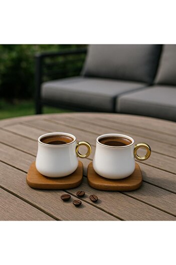Noah Exclusive 6 Person Porcelain Six-Gold-Plated Coffee Cup Set-Coffee Cup Set