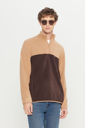 AC&Co / Altınyıldız Classics Men's Milk Coffee-brown Standard Fit Normal Cut Daily Comfortable Double Color Fleece Sports Sweatshirt