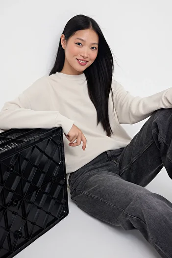 Trendyol Collection Stone Oversize/Loose Fit Crew Neck Thick Non-Fleece Knitted Sweatshirt Twoaw26Sw00029