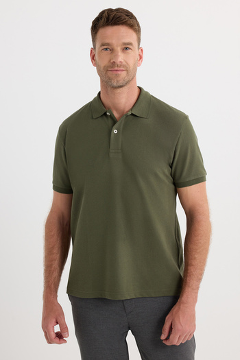 Tudors Men's Regular Fit Classic Cut Cotton Soft Texture Cool Holding Fabric Plain Pique Khaki Polo Neck T-Shirt