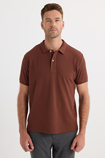 Tudors Men's Regular Fit Classic Cut Cotton Soft Texture Cool Holding Fabric Brown Polo Neck T-Shirt