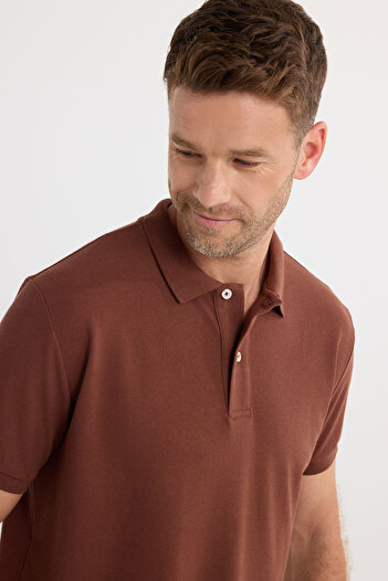 Tudors Men's Regular Fit Classic Cut Cotton Soft Texture Cool Holding Fabric Brown Polo Neck T-Shirt
