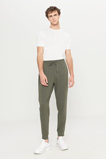 AC&Co / Altınyıldız Classics Men's Khaki Melange Standard Fit Regular Cut 2 Thread Pockets Casual Recycle Cotton Jogger Sweatpants