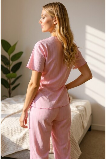 BELLA NOTTE Mevsimlik V Yaka Pamuklu Fiyonk Detaylı Pijama Takımı