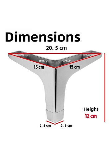 Badem10 Sedef Set of 12 Luxury Furniture Sofa Coffee Table Tv Unit Armchair Support Leg 12 cm Chrome Plinth Legs