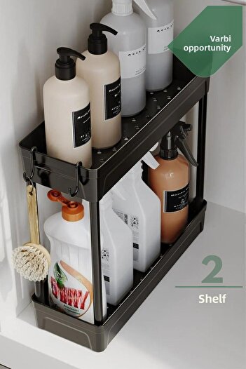 Varbifırsat 2-Tier Sink with Non-Slip Base - under Counter and Hanging Bathroom Kitchen Organizer