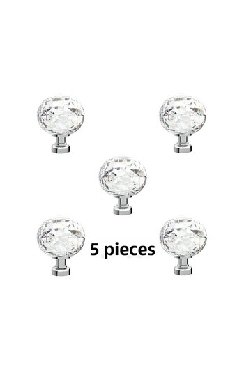 ARON (5 PCS) Crystal Ball Transparent Chrome Button Handle Furniture Cloakroom Nightstand Dresser Ø 30mm