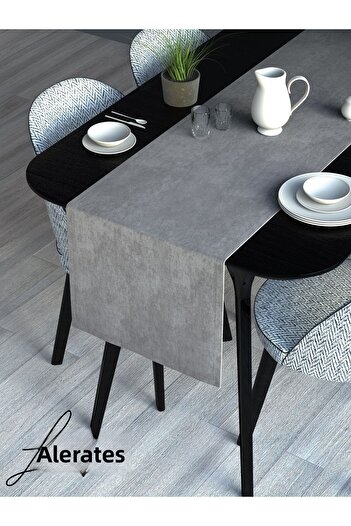 Lalezar Velvet Effect Stone Grey Color Aura Runner Series 40x140