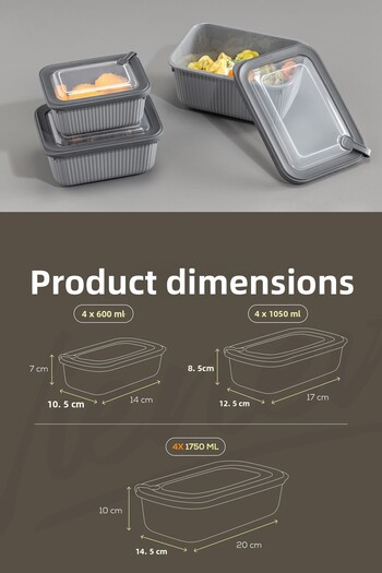 Vienev Set of 12 Vip Rectangular Microwave and Diffracted Suitable Storage Containers Gray 4X(1750,1050,600 ml)