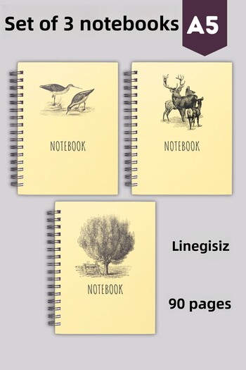 pcpapiruscraft Spiral Notebook |   3 Pieces |   Unlined |   A5 |   Steel Spiral |   90 Sheets |   45 Sheets - Cardboard Cover