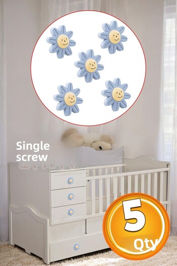 Badem10 Culoare albastră Plastic Daisy 5 buc. Mâner ușă dulap dulap camera copiilor Mobilier Mâner sertar bucătărie