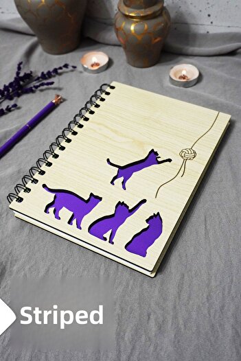 markcat Cat Pattern Wooden Door Notebook - Line Agenda - School Use (A5 - 120 Sheets)
