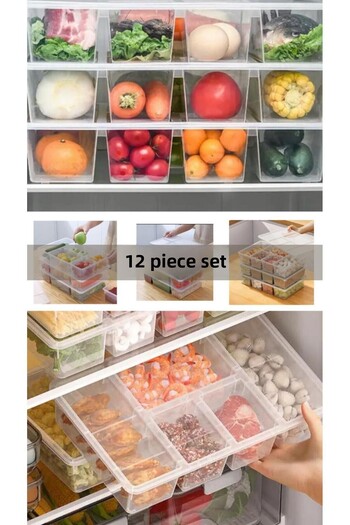Bayev Luna 5 Compartment Refrigerator Organizer with Lid - 12 Crispers, Meat Fish Vegetable Organizer