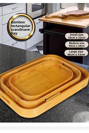 MİEN 3 Piece Rectangular Bamboo Scandinavian Tray