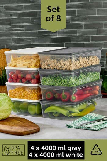 Espas Home Freshkeep Storage Container Set of 8 Suitable for Microwave and Deep Freezer - Gray / White / 8*4000 ml