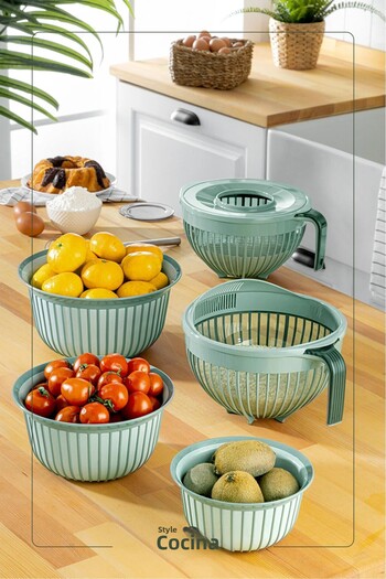 Stile Cucina 5 Pieces Linea Multi-Purpose Dowry Set Green 1x(Mixer Bowl 3Lt) 1x(3 Sizes Bowl) 1x(Brass Strainer 3Lt)