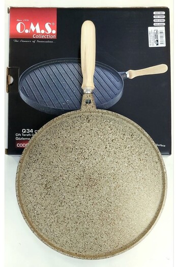OMS Granite 34cm Double Sided Cast Grill Pancake Pan -Kumbeji