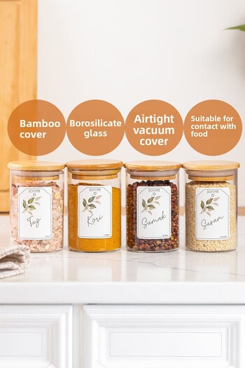 Porsima 3179 Glass 12-Piece Vacuum Bamboo Set - Spice Rack Set with Label Storage Container (150ml)