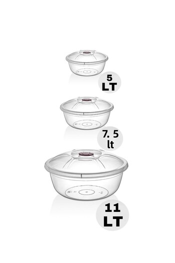 TAKYAKA Transparent 3-Piece Dough Basin Set with Lid 5/7,5/11 Lt