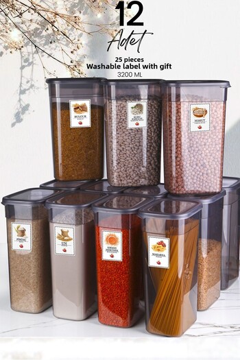 Kitchen Life Set of 12 Mega Size Labeled Rectangular Food Storage Container 3200ml Tea Candy Storage Container 3.2 Liters