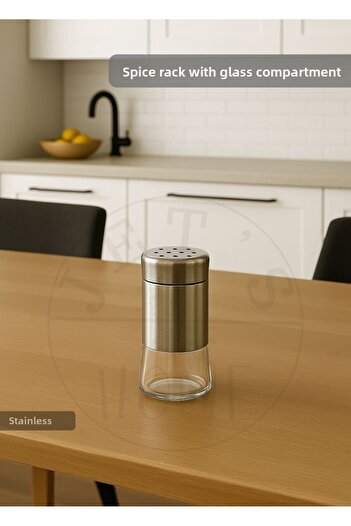 Jet's Home Stainless Spice Rack Glass Compartment Steel Pepper Shaker 11X5,5 cm