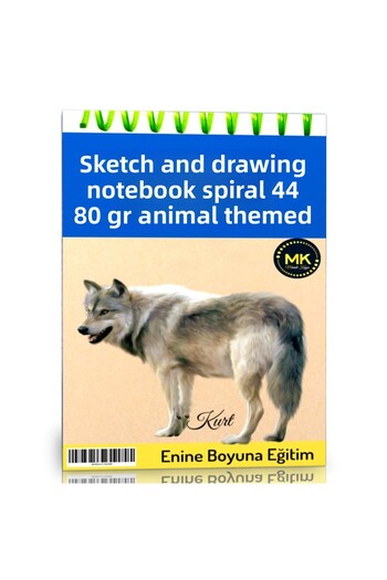 Enine Boyuna Eğitim Wolf Themed Sketch and Drawing Notebook Kraft Spiral 100 Sheets A4 80 Gr