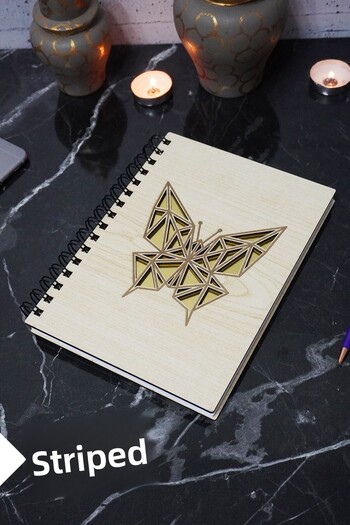 markcat Butterfly Themed Lined Notebook with Wooden Cover - Agenda and School Notebook (A5 - 120 Pages)