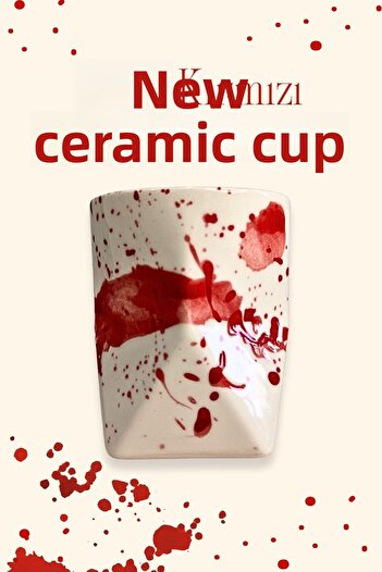 Mim and More Special Design Red Patterned Handmade Ceramic Cup