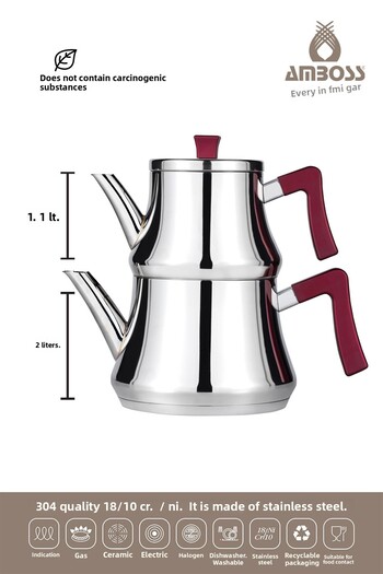 Amboss Ruby Claret Red Bakelite Handle Stainless Steel Medium Size Teapot Suitable for All Stoves