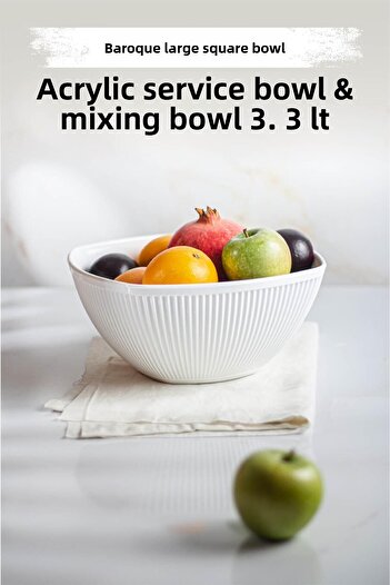 EWs Acrylic Baroque White Large Square Fruit & Salad Bowl & Mixing Bowl / 3.3 Lt (NOT GLASS)