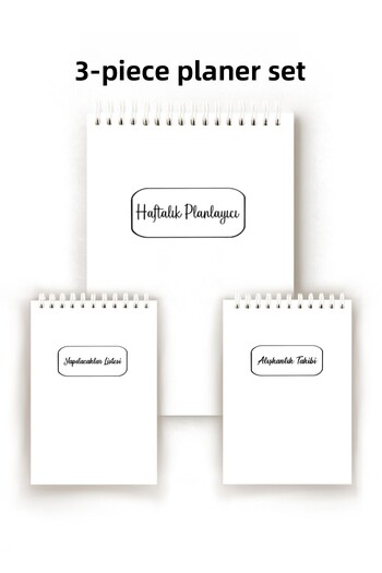 Handeto Kraft Simple 3-Piece Turkish Planner Set, Weekly Planner, Habit Tracker, To-Do List, Daily Planner