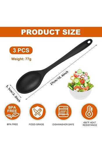 elfnur 2 Pieces Hard Tip Heat Resistant Fireproof Non-Stick 28 cm Silicone Food Spoon Set