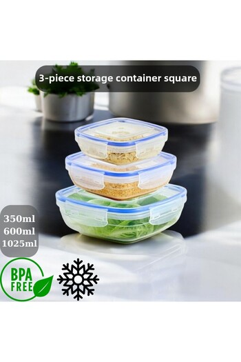 PONÇİK STORE 3-Piece Sealed Refrigerator Organizer and Freeze Suitable Storage Container Shallow Square 350,600,1025ml
