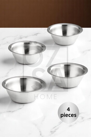 ÖzSa Home 4 Pieces 18/10 Stainless Steel Coffee Side Turkish Delight Bowl Jam Bowl Burger Side Sauce Bowl 7,5 cm