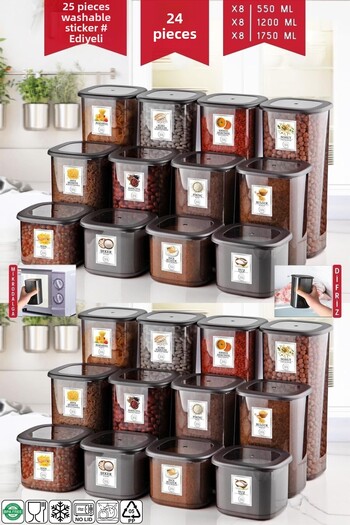 Nandy Home 24-Piece Anthracite Economical Unbreakable Storage Set - 1.75/1.2/0.55 Lt Labeled