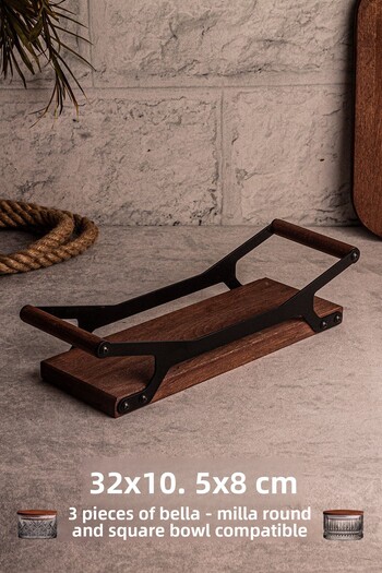 Snippy Elysia Timeless Wooden Tray with Metal Detail, 3 Round Square Presentation Tray, Compatible Tea Coffee